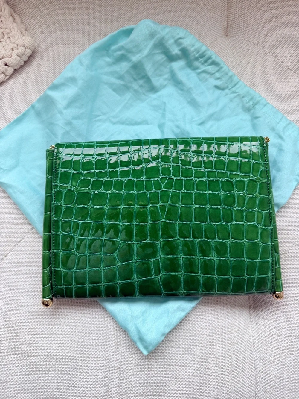 Aquazurra downtown chain envelop clutch. Green Envelope Clutch with Gold Tassel